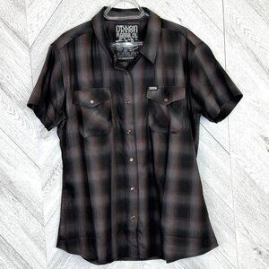 Dixxon Santana Shirt Womens Size XL Pearl Snap Plaid Short Sleeve Top